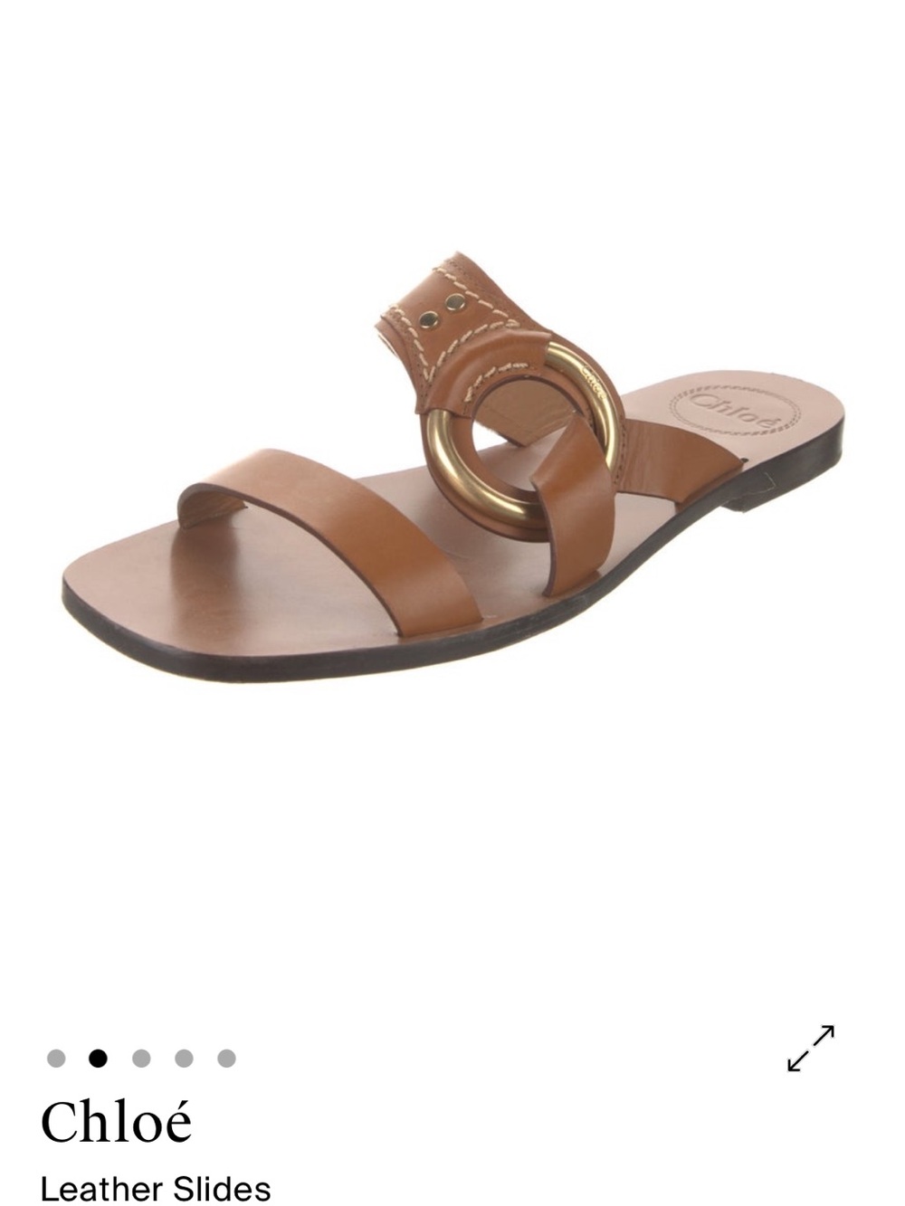 Chloé Cognac Leather Slide Sandals with Gold Ring